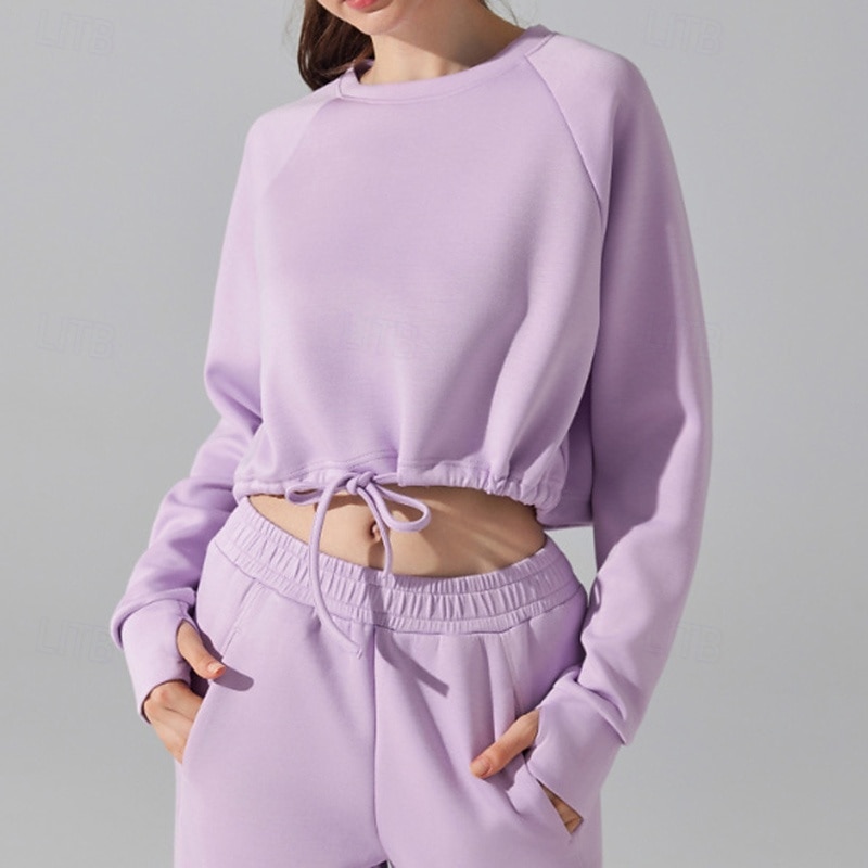 Women's Outdoor Sweatshirt Windproof Soft Drawstring Long Sleeve Sports Solid Color Top For Gym Gym Workout Fitness Loose Fit Activewear4