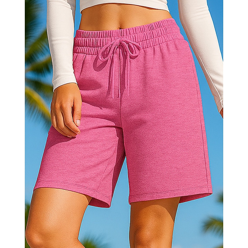 Women's Running Bottoms Workout Shorts Pocket Drawstring High Waist Bottoms Athleisure Gym Workout Cotton Breathable Gym Workout Outdoor Running Loose Fit Sportswear Activewear Solid Colored Dark3