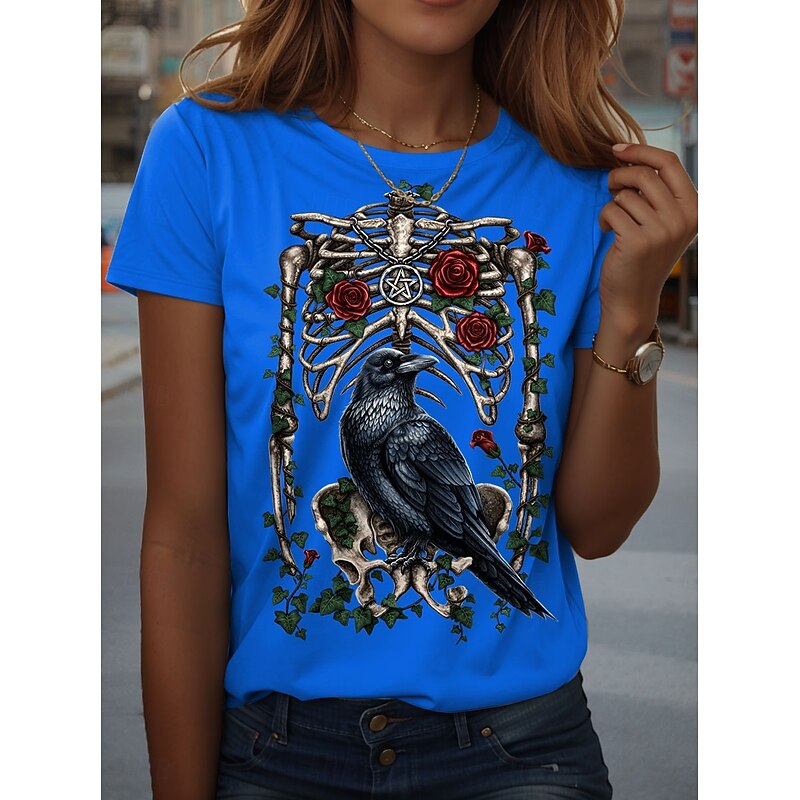Skeleton By Sarah Richter Halloween Women's T Shirt Skulls Graphic  Vintage Stylish Classic Short Sleeve Long Sleeve Crew Neck Round Neck Regular Tops Daily Print3