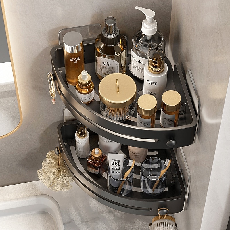 Bathroom Triangle Shelf ABS Gun Grey, No Drilling Corner Shower Caddy Wall Mounted Storage Rack for Toilet, Sink, Vanity, Washroom Organizer2