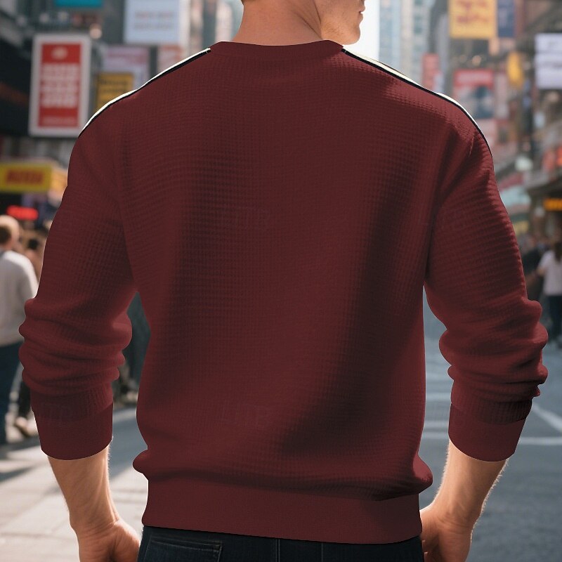 Men's Sweatshirt Black Wine Navy Blue Dark Green Khaki Crew Neck Striped Ribbed Textured Knit-texture Sports & Outdoor Daily Holiday Polyester Streetwear Basic Casual Spring Fall Clothing Apparel3