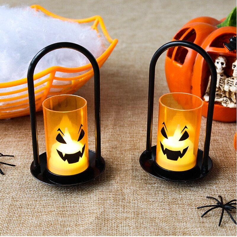 1 Pc Halloween Candle Light Pumpkin Expression Nightlight Desktop Decoration Prop Ornament Small Oil Lamp Small Nightlight