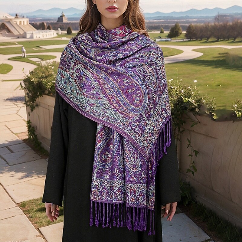 Women's Rectangle Scarf Women's Shawls & Wraps Street Daily Date Black Purple Scarf Flower