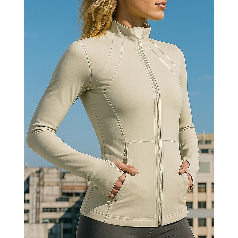 Women's Outdoor Jacket Trackshirt Pocket Full Zip Long Sleeve Top Athleisure Fall Solid Colored Soft Lightwear Breathable Outdoor Running Yoga Sportswear Activewear Green