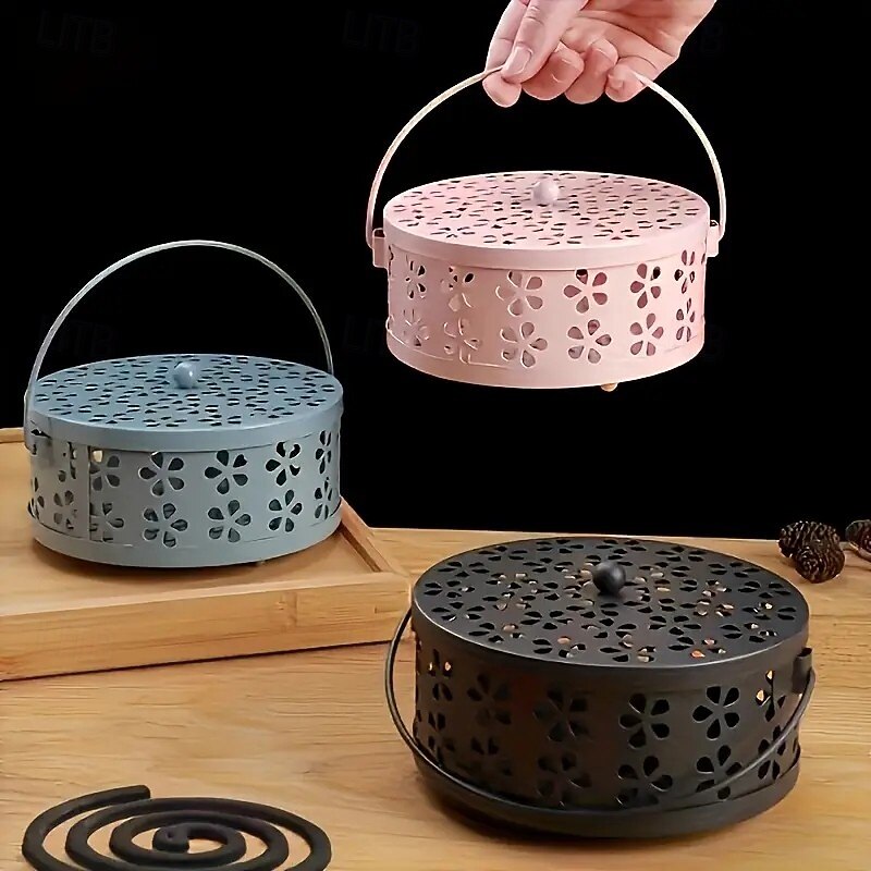 Vintage Style Metal Mosquito Coil Holder with Handle – Portable Iron Incense Burner for Home and Outdoor Decor