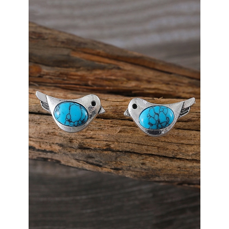 Women's Turquoise Bird Stud Earrings – Vintage Alloy Animal Jewelry for Nature Lovers, Daily Wear or Gift Giving4