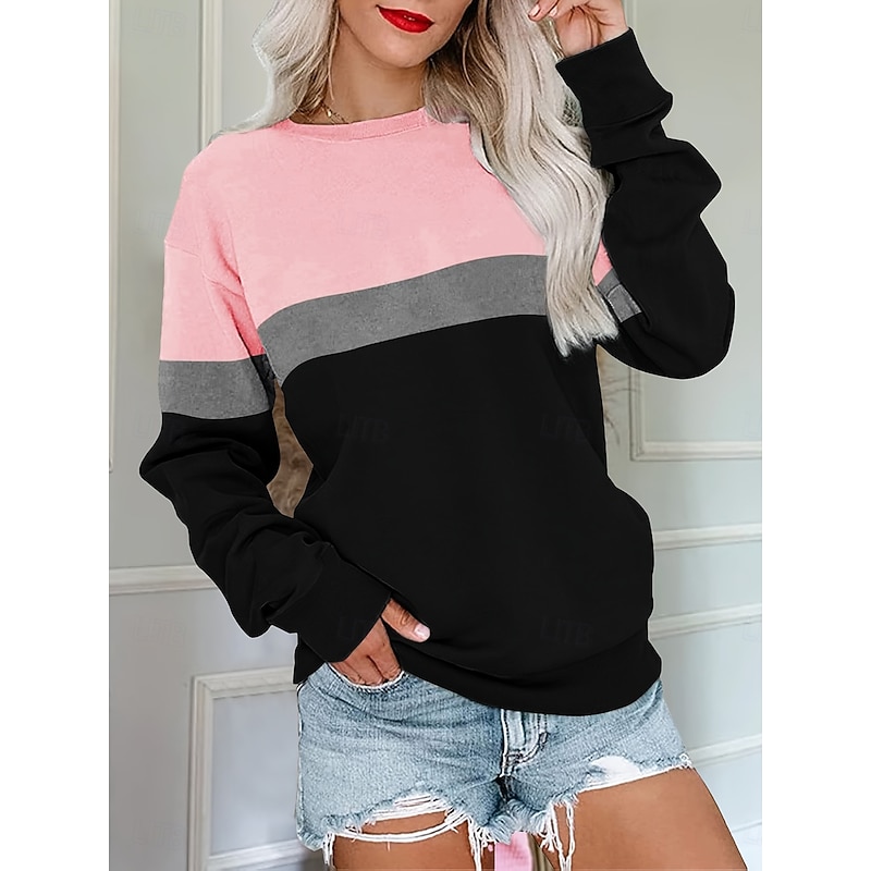 Women's Pullover Sweatshirt Graphic Color Block Fashion Casual Long Sleeve Crew Neck Regular Tops Street Dailywear Casual Print Pink Fall Winter