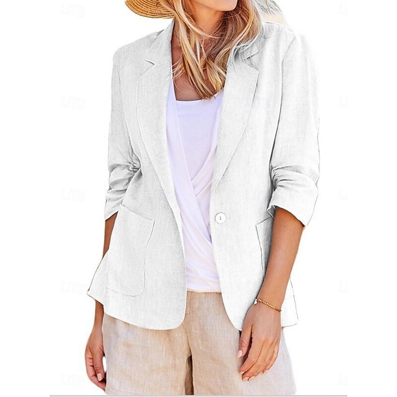Women's Blazer Comfortable Breathable Pocket Casual Plain Office Work Street Casual Single Breasted Regular Turndown Regular Fit Long Sleeve Outerwear Black White Yellow Summer Spring3