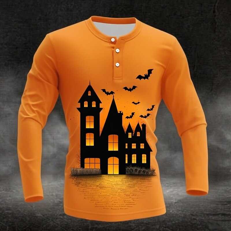 Men's Halloween Graphic Pumpkin Henley Shirt Long Sleeve Fashion Cute Daily Casual Holiday Going out Fall Winter Spring &  Fall 1# 2# 3# 4# Henley Henley T-Shirt3