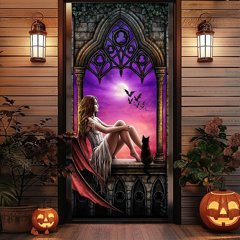 Halloween Door Covers Children of the night by Sarah Richter Door Tapestry Door Curtain Decoration Backdrop Door Banner for Front Door Farmhouse Holiday Party Indoor Outdoor Decor Supplies2
