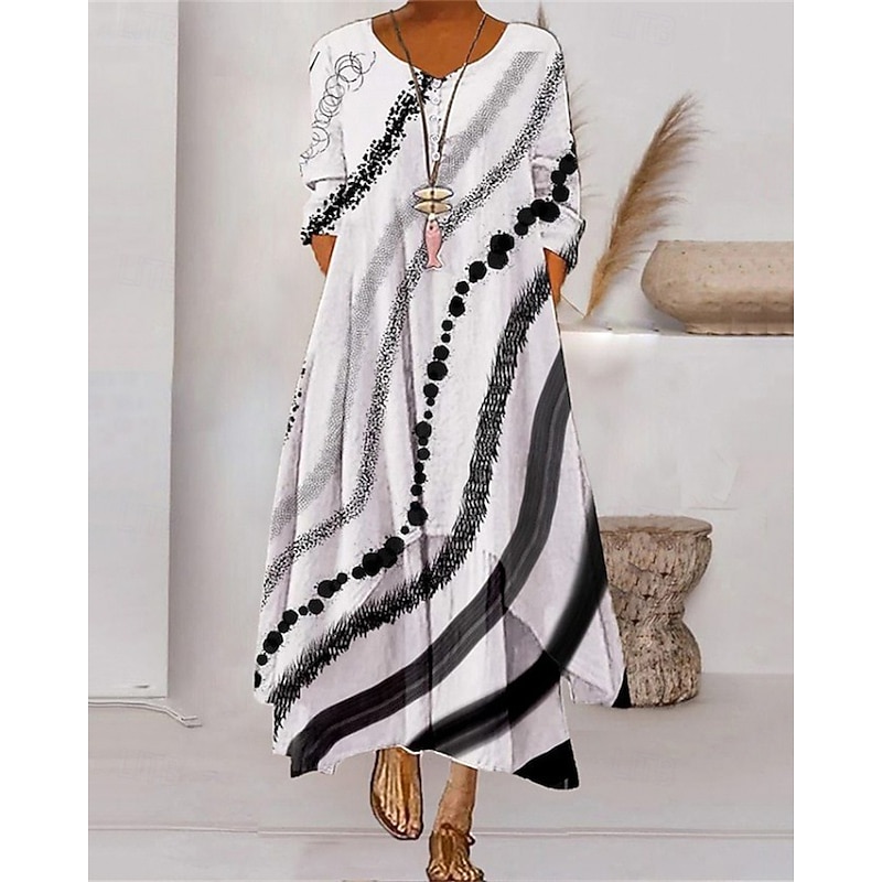 Women's Long Dress Maxi Dress Casual Dress Print Dress Fashion Modern Daily Beach Weekend Regular Fit Striped Flower 3/4 Length Sleeve V Neck White Purple Green Spring Fall