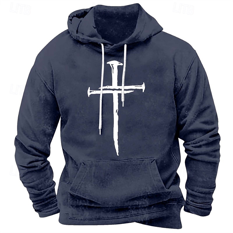 Men's Hoodie Black White Red Blue Brown Hooded Cross Pocket Print Sports & Outdoor Daily Holiday Polyester Streetwear Basic Casual Spring Fall Clothing Apparel Hoodies Sweatshirts  Long Sleeve2