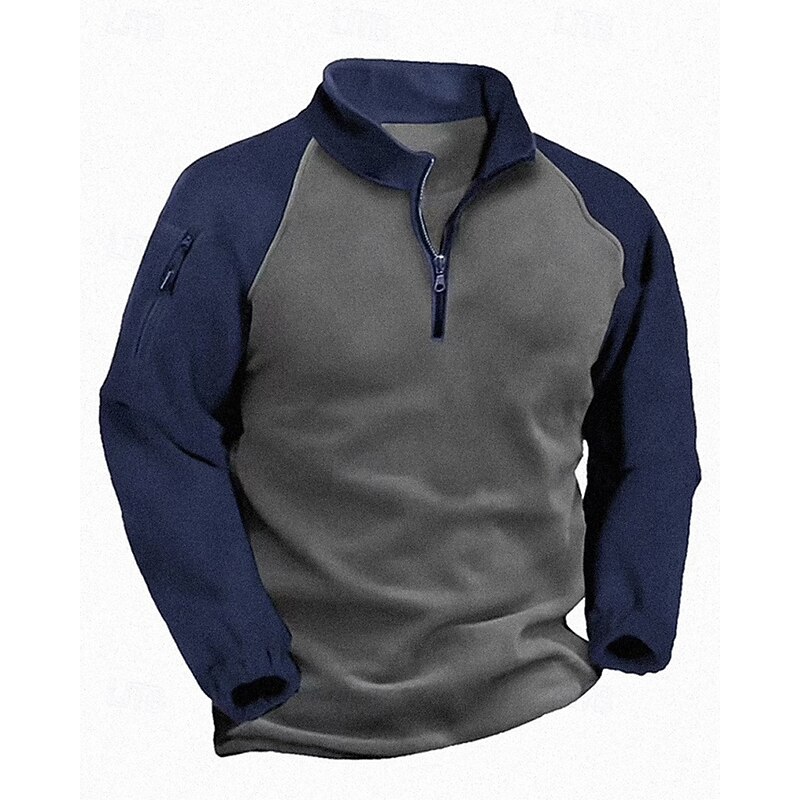 Men's Quarter Zip Sweatshirt Long Sleeve Stand Collar Top Outdoor Thermal Warm Elastane Camo Army Green Dark Blue Tennis Workout Running4