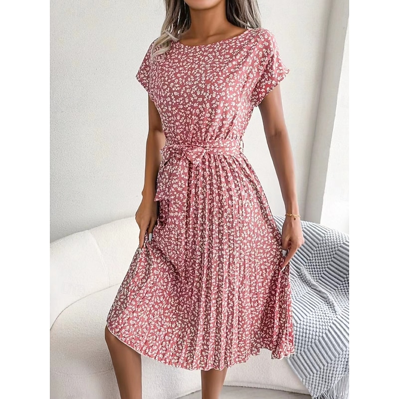 Women's Mini Dress A Line Dress Summer Dress Casual Daily Regular Fit Floral Short Sleeve Crew Neck Navy Red Blue Brown Summer2