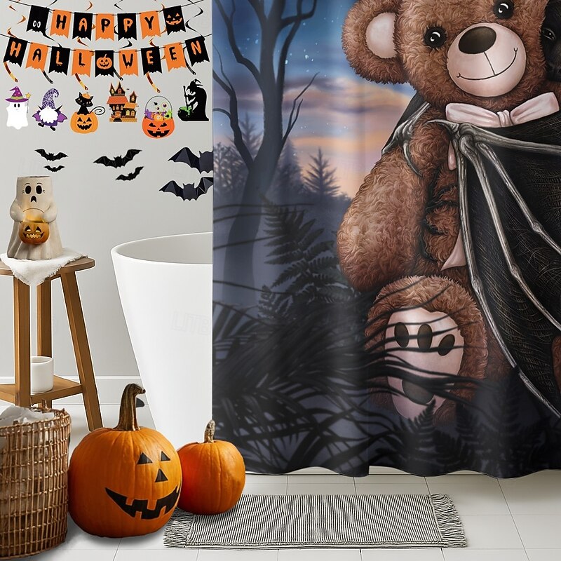 Bedtime and Moonlight Companions by Sarah Richter Halloween ShowerCurtain with Hooks Polyester Washable Waterproof Pattern Bathroom Bathtub Decor3