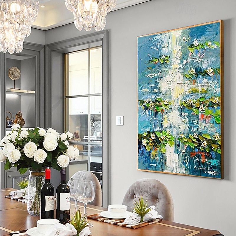 Handmade Oil Painting Canvas Wall Art Decoration Modern   Abstract Water Lily Flowers for Home Decor Rolled Frameless Unstretched Painting3