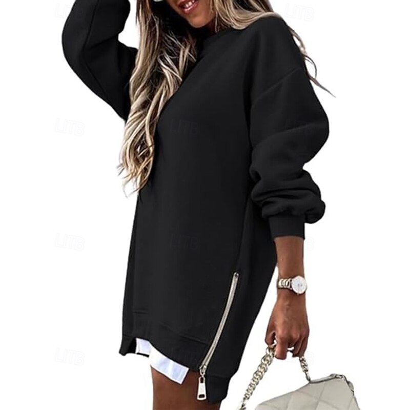 Women's Pullover Sweatshirt Sweatshirts Plain Casual Long Sleeve Crew Neck Regular Tops Street Holiday Patchwork Black Beige Gray Fall Winter3