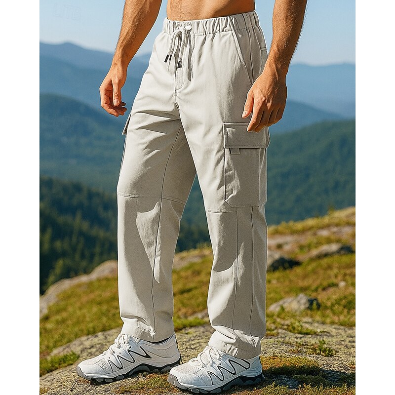 Men's Cargo Pants Hiking Pants Trousers Outdoor Regular Fit Waterproof Windproof Bottoms Drawstring Pocket Black Khaki Camping / Hiking Running S M L XL XXL4