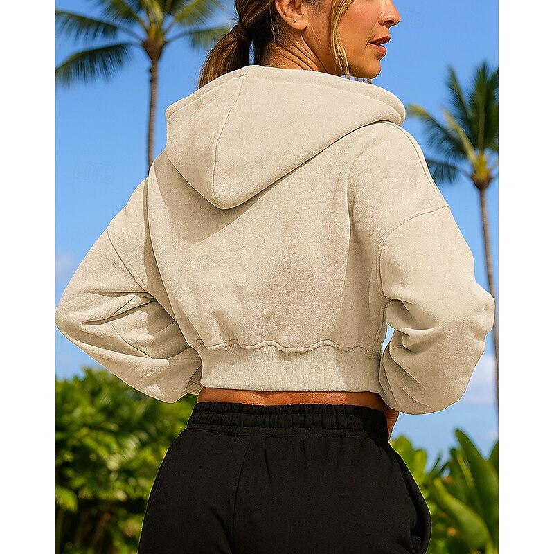 Women's Hoodie Jacket Full Zip Sweatshirt Pocket Long Sleeve Top Athleisure Fall Solid Colored Sun Protection Windproof Outdoor Running Sportswear Activewear White Apricot Gray2