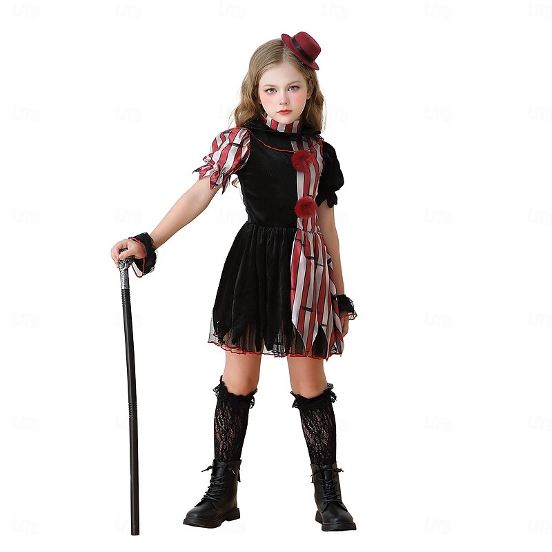Circus Clown Halloween Dress Cute Punk & Gothic Horror Kid's Girls' Halloween Carnival Performance Party Easy Halloween Costumes Dress Up4