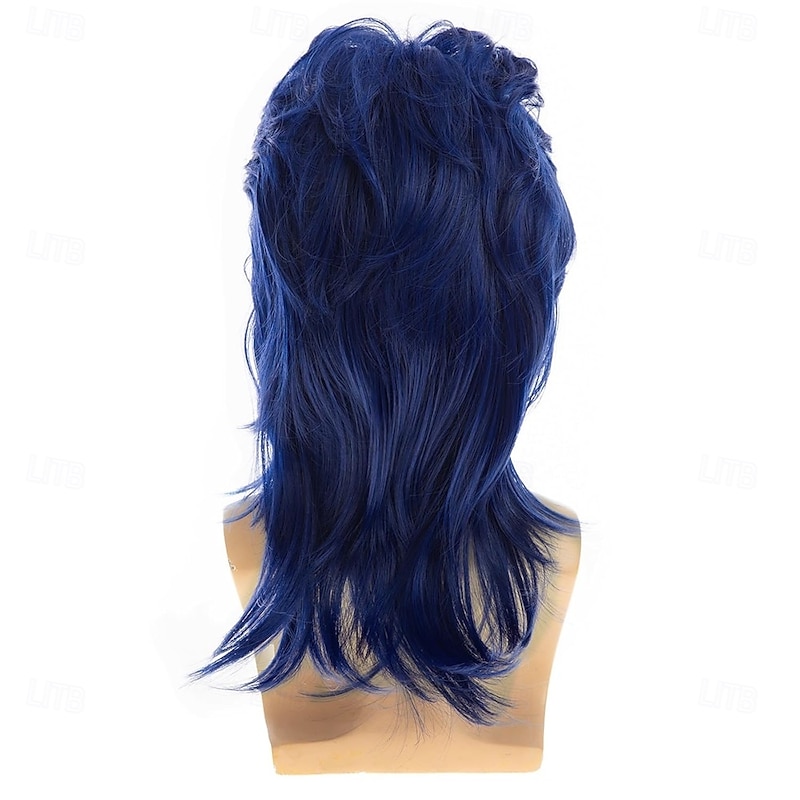 Mens Mullet Wig 70s 80s Halloween Cosplay Costume Wigs for Fancy DressBlue3