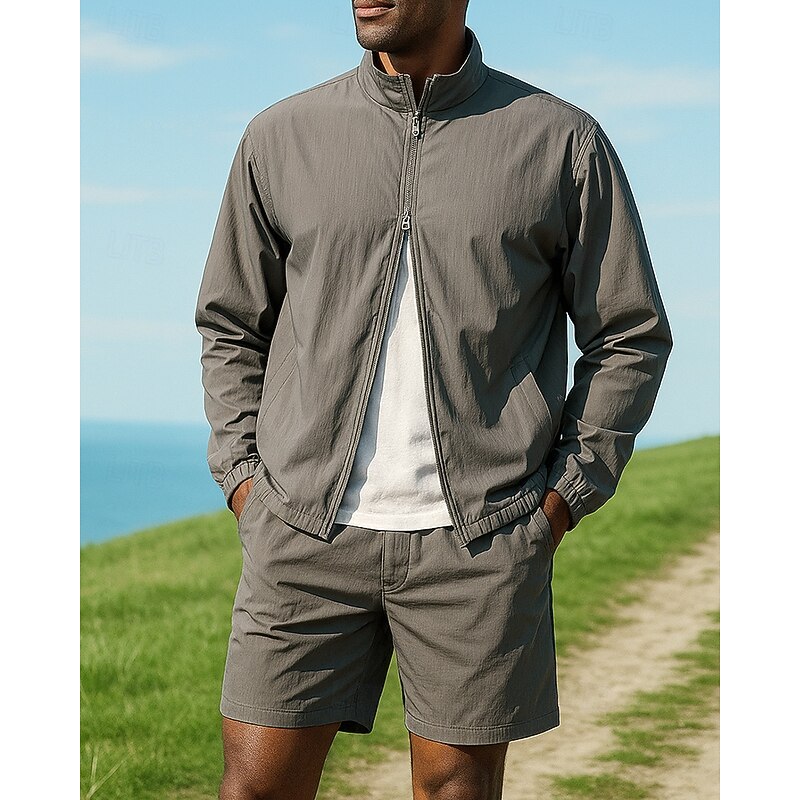 Men's Tracksuit Sweatpants Zip Up Sweatshirt Zipper Pocket Solid Colored Clothing Suit Summer Black Red Fishing Hiking Outdoor Sun Protection Windproof Lightweight Long Sleeve Sport Activewear4