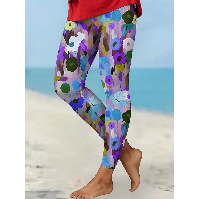 Women's Leggings Vacation Vintage Fashion Ankle-Length High Waist Floral Graphic Printing Soft Breathable Stretchy Formal Outdoor Vacation Robin's Egg Blue Red Amethyst Spring Fall Winter Regular Fit3