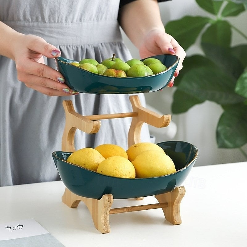 Creative Modern Multi-layer Fruit Plate Elegant Three Tier Snack Tray Bamboo Wood Rack for Candy Dessert Nuts Home Kitchen Countertop Display2