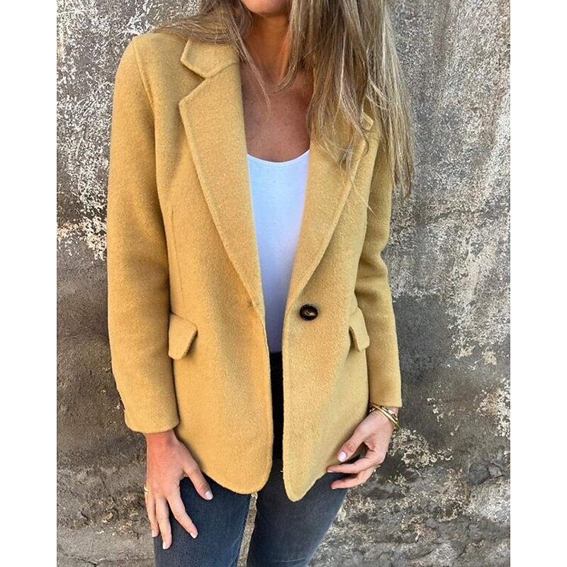 Women's Winter Coat Casual Jacket Warm Comfortable Pocket Buttons Casual Plain Going out Casual Daily Single Breasted Regular Turndown Regular Fit Long Sleeve Outerwear Black Yellow Pink Fall Winter2