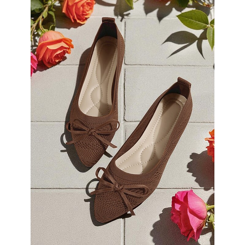 Women's Flyknit Bow Ballet Flats – Lightweight Breathable Elegant Casual Shoes for Daily Wear, Outdoor Park Walks and Spring Garden Picnics2