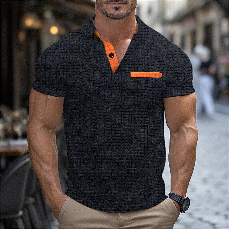Men's Golf Shirt Golf Polos Shirts Work Casual Lapel Short Sleeve Basic Modern Color Block Patchwork Buttons Summer Regular Fit Black White Dark navy Orange Golf Shirt4