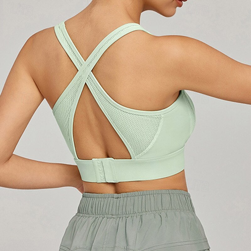 Women's Yoga Bra Sports Tank Top Pilates Bra Underwear High Supports Breathable Criss-Cross Back Solid / Plain Color Sport Activewear Black White Gym Pilates Zumba4