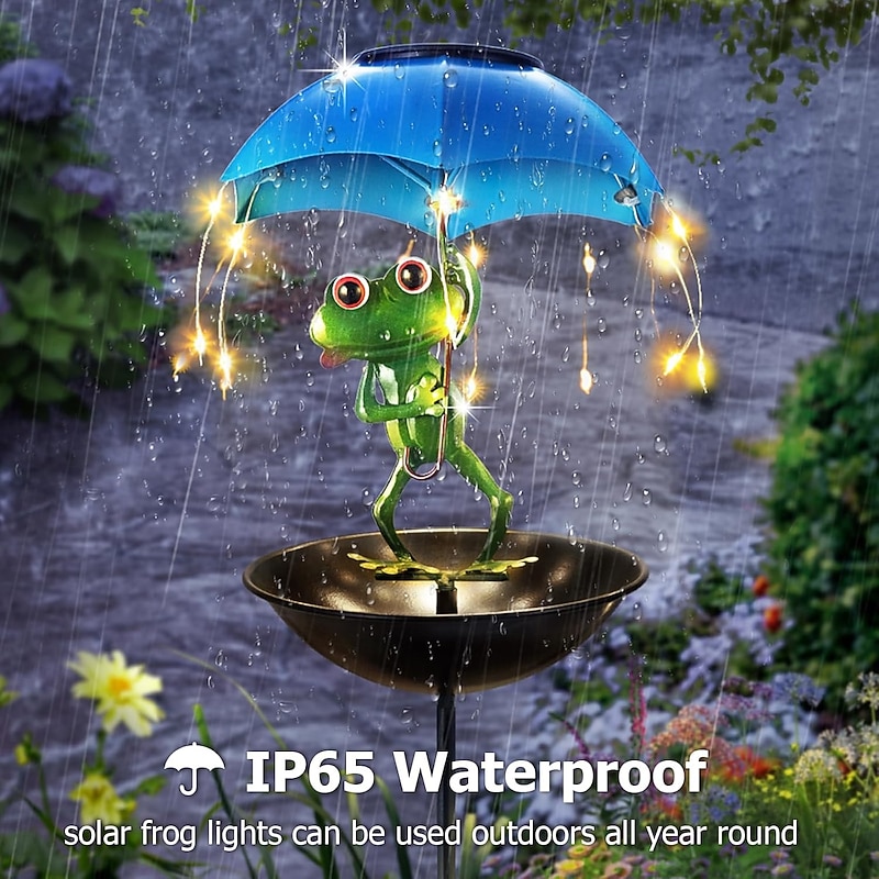 1 Pc Outdoor Solar Waterproof Iron Frog Umbrella Feeding Device Courtyard Garden Iron Decorative Light Landscape Light2
