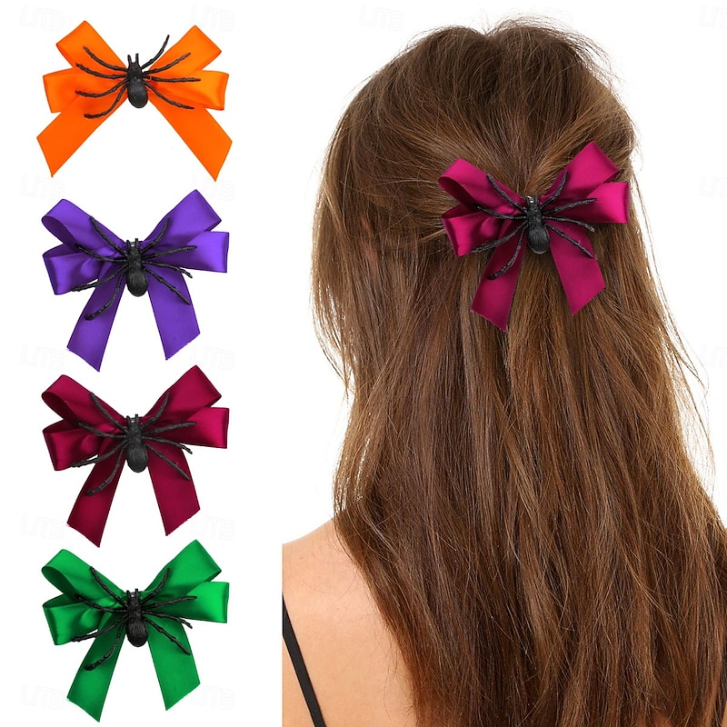 Halloween Spider Bow Hair Clip, Cute and Quirky Hair Accessory for Costume, Side Bang Clip for Girls and Party Dress-Up