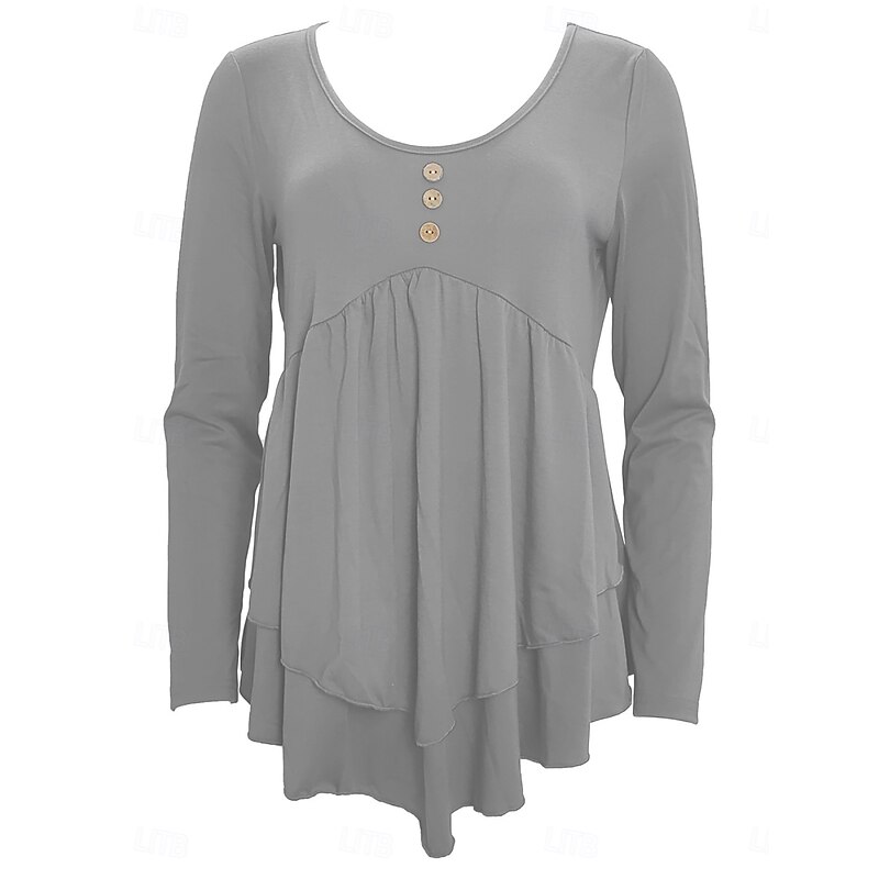 Women's Blouse Peplum Solid Color Stylish Casual Long Sleeve Crew Neck Regular Tops Daily Ruffle Buttons Black White Light Green Sky Blue Orange Summer Spring Fall3