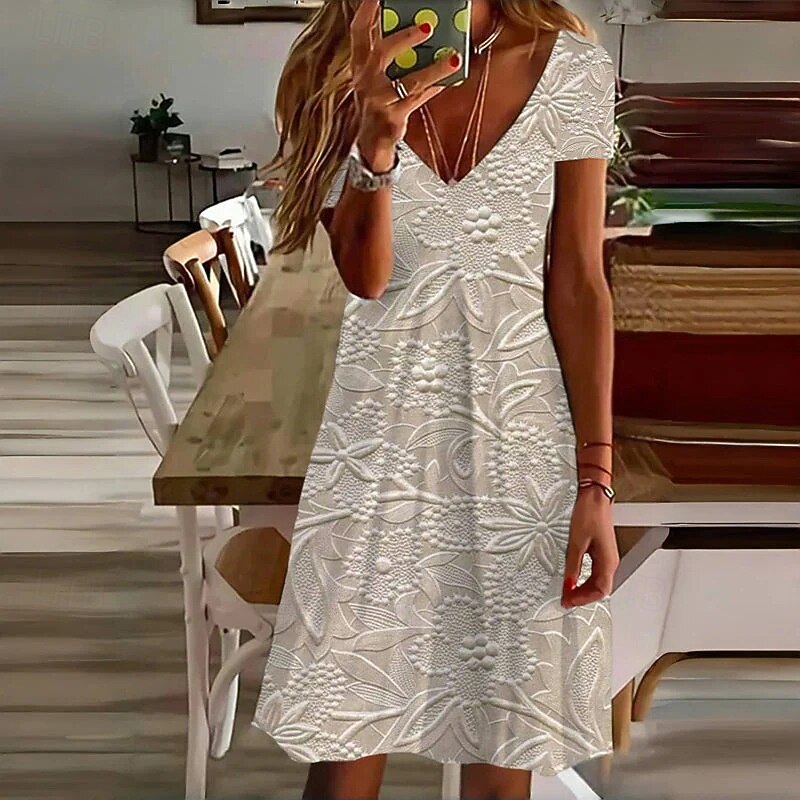 Women's Mini Dress Casual Dress Summer Dress Fashion Modern Daily Beach Weekend Regular Fit Floral Short Sleeve V Neck Khaki Gray Spring Fall2