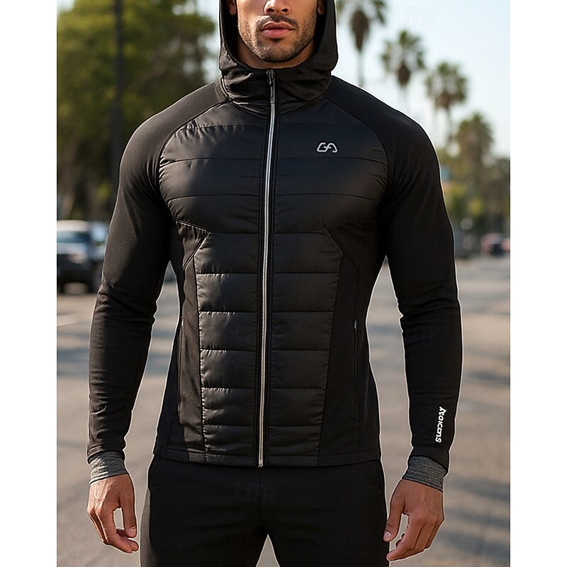 Men's Running Jacket Outdoor Jacket Hooded Jacket Pocket Hooded Long Sleeve Top Athleisure Solid Colored Cotton Waterproof Windproof Lightweight Breathable Gym Workout Hiking Running Sportswear3