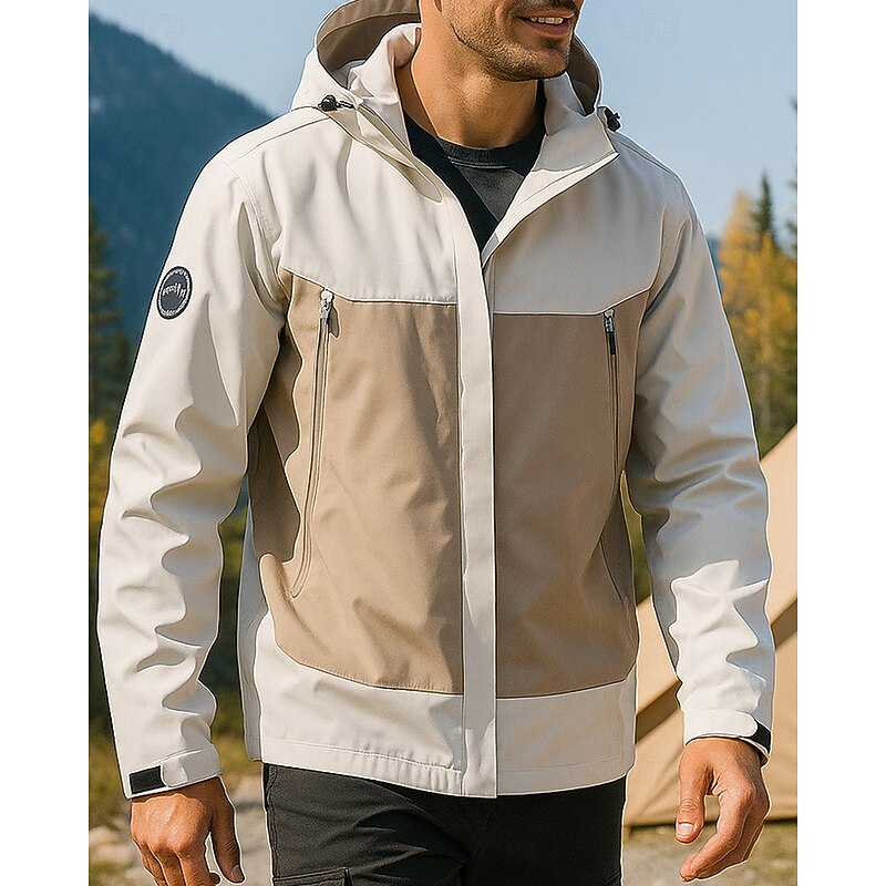 Men's Windbreaker Softshell Jacket Hiking Jacket Outdoor Waterproof Windproof Hiking Outfits Hiking Clothes Spring Autumn / Fall Top Camping / Hiking / Caving Running Patchwork Khaki3