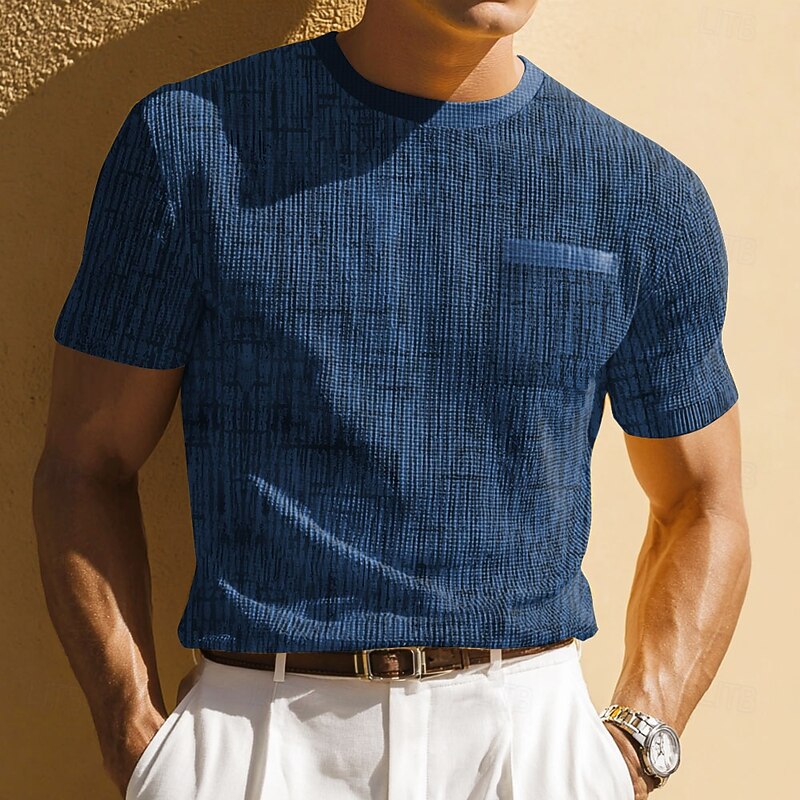 Men's Geometric Waffle Shirt Short Sleeve T shirt 3D Print Crew Neck Shirt Fashion Daily Designer Street Casual Daily Blue Green Gray Summer Spring Clothing Apparel S M L XL XXL XXXL