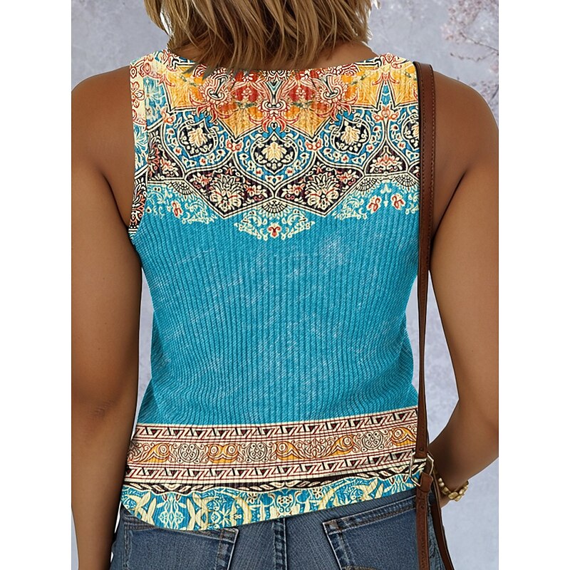 Women's Camisole Tank Top Graphic Geometric Vintage Stylish Ethnic Sleeveless V Neck Regular Tops Daily Print Yellow Blue Purple Green Summer Spring2