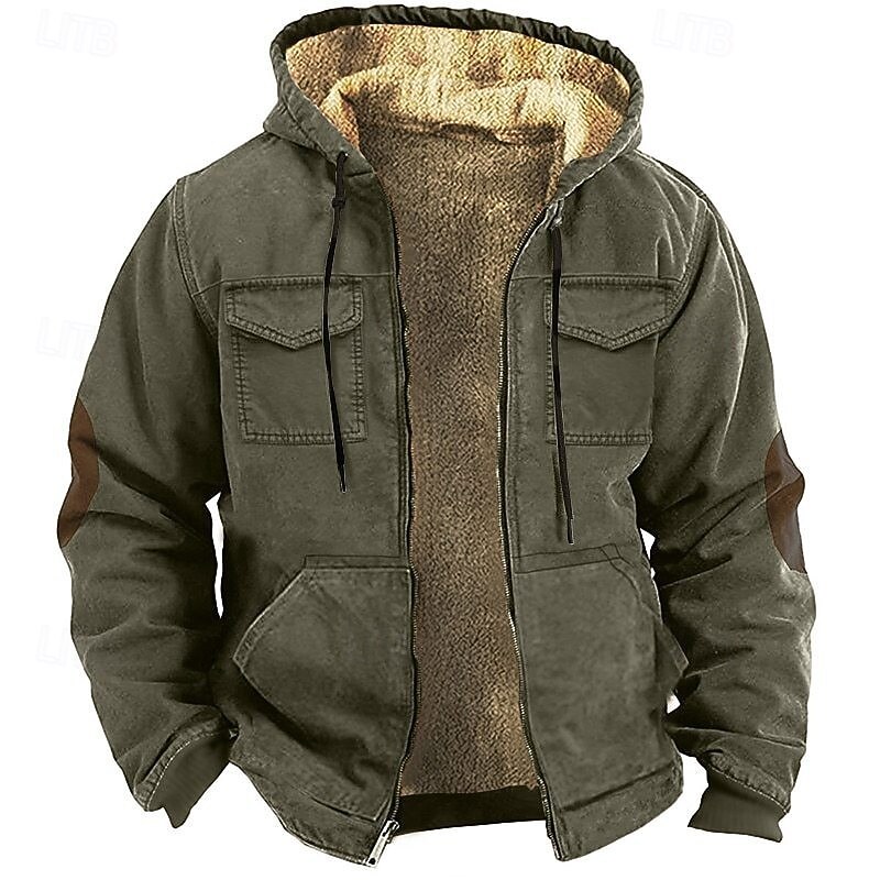 Men's Hoodie Full Zip Hoodie Fleece Hoodie Army Green Khaki Gray Hooded Plain Zipper Front Pocket Tactical Sports & Outdoor Casual Streetwear Cool Sportswear Winter Clothing Apparel Hoodies3