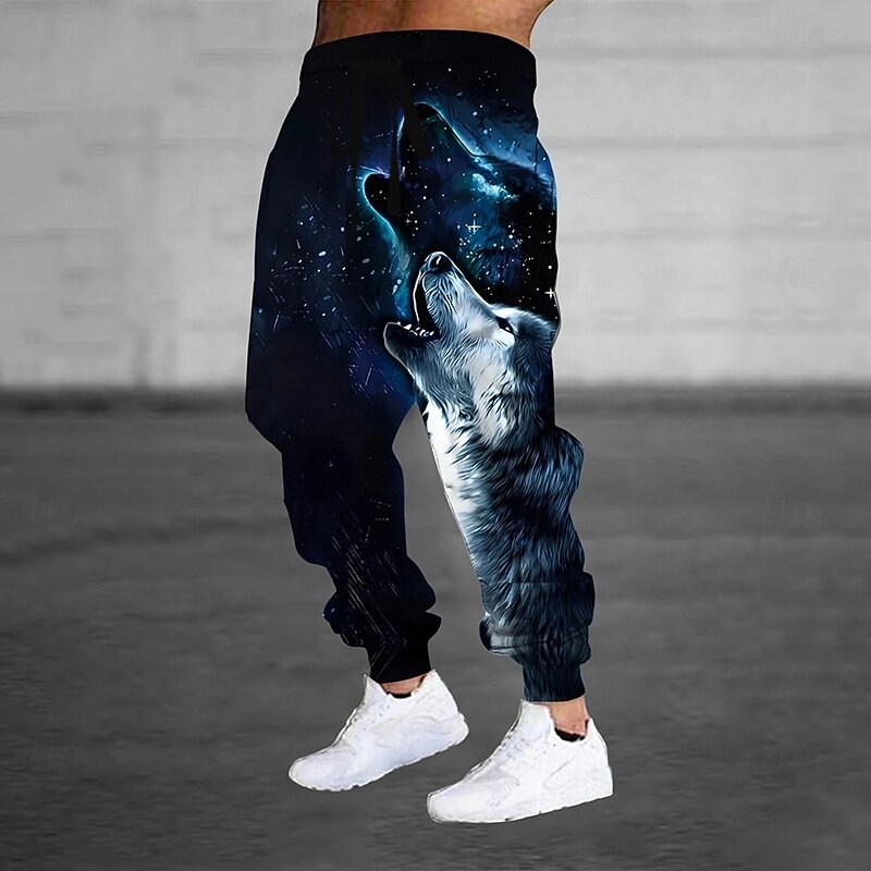 Men's Animal Wolf Halloween Costumes Sweatpants Joggers Trousers Mid Waist Drawstring Elastic Waist Dark Punk Gothic Style Jogging Streetwear Workout Athletic Sweatpants with Pockets Spring Fall 3D2