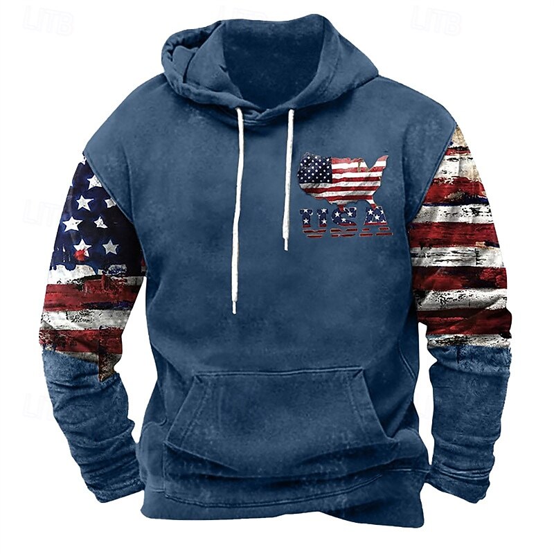 Men's Hoodie Black Army Green Navy Blue Blue Brown Hooded National Flag Pocket Sports & Outdoor Daily Holiday Polyester Streetwear Basic Casual Spring Autumn / Fall Clothing Apparel Hoodies2
