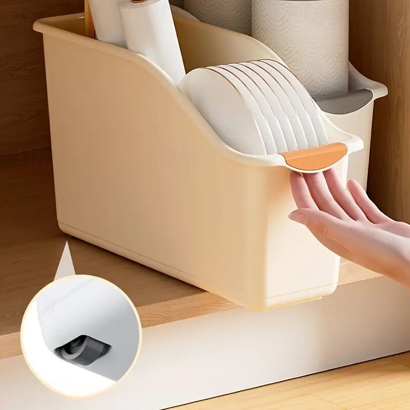 2-Pack Plastic Multi-Purpose Storage Boxes with Curved Design, Ideal for Home Organization, Perfect for Cleaning Supplies and Household Essentials Storage Bins and Baskets