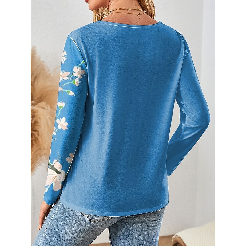 Women's Blouse Tunic V Neck Long Sleeve Buttons Floral Graphic Vintage Tropical Stylish Regular Tops Daily Patchwork Print Pink Blue Purple Green Spring Fall Winter Prefall2