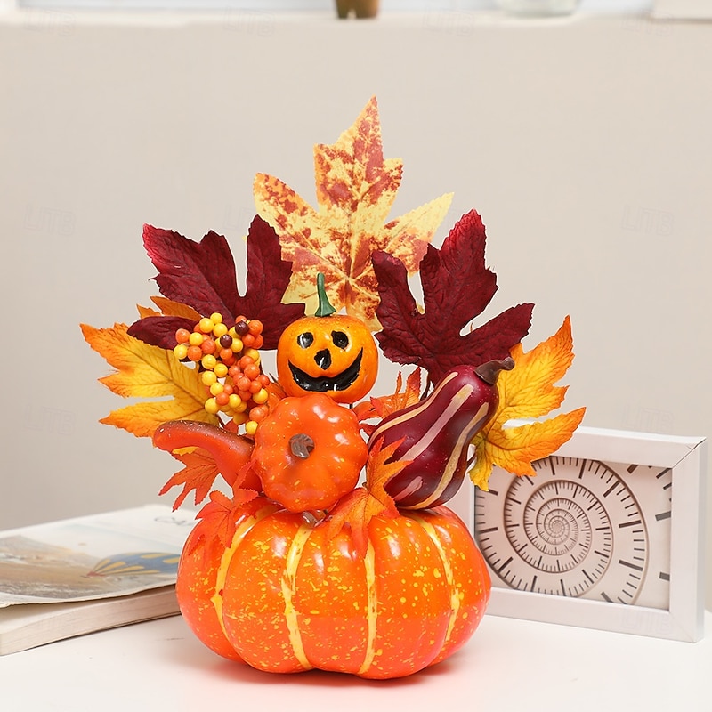 Halloween Fall Desktop Ornament with Pumpkin Decoration for Halloween Party, Autumn Maple Leaves, Foam Pumpkin Prop for Harvest Festival, Fall Scene Display and Holiday Decor4