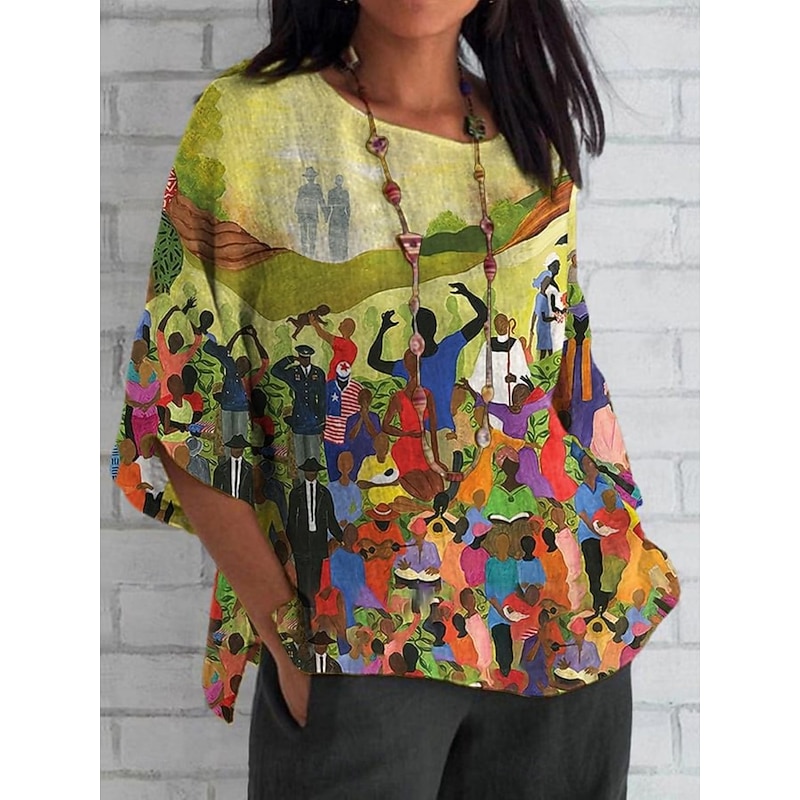 Women's Shirt Graphic Butterfly Color Gradient Daily Casual 3/4 Length Sleeve Crew Neck Regular Tops Daily Holiday Print Black Blue Purple Green Summer Spring Fall4