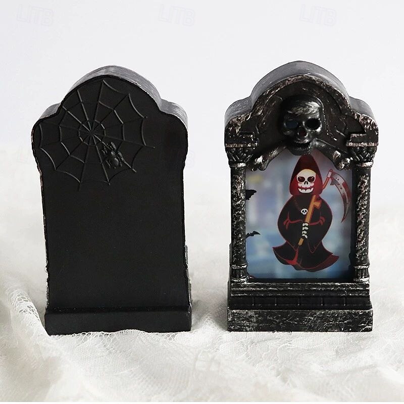 3/6 Pcs Halloween LED Graveyard Tombstones Halloween Headstone Light Skull Graveyard Lamp Halloween Decor Halloween Yard Headstone Spooky Haunted House Decoration4