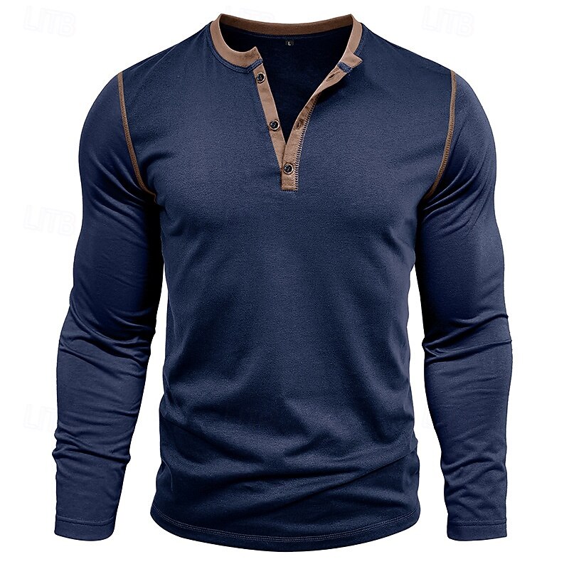 Men's Henley Shirt Tee Top Long Sleeve Plain Solid Vintage Fashion Designer Contrast Lace Henley Street Casual Going out Summer Spring Winter Black White Light Blue Henley T-Shirt3