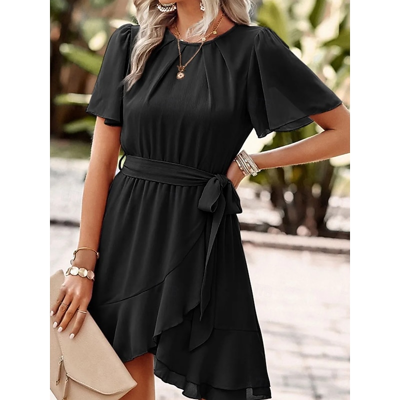 Women's Mini Dress Black Dress Casual Dress Cocktail Dress Formal Dress Fashion Modern Daily Beach Weekend Regular Fit Plain Short Sleeve Crew Neck Black Summer